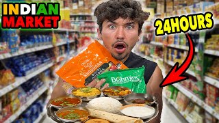 Eating At INDIAN Super Markets For 24 Hours Impossible Food Challenge [upl. by Ahsemac]