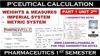 Pharmaceutical Calculations  Imperial And Metric System  Part 1 Unit 2  Pharmaceutics 1 Semester [upl. by Barris]