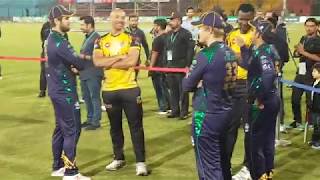 Rilee Rossouw Darren Sammy Tymal Mills Shane Watson and Sarfaraz Ahmed at National Stad Karachi [upl. by Eirrahs]