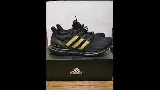 Adidas Ultraboost DNA Black with Gold stripes unboxing [upl. by Inalaehon]