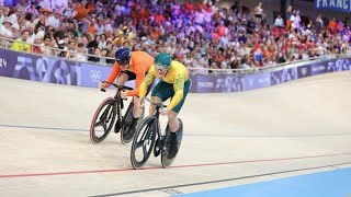 Netherlands Harrie Lavreysen gold winning race vs Matthew Richardson in track cycling mens sprint [upl. by Kacerek]