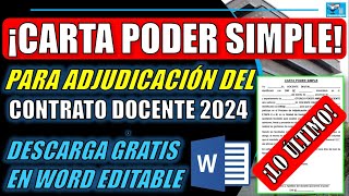 ¡LO ÚLTIMO CARTA PODER SIMPLE PARA CONTRATO DOCENTE 2024 EDITABLE EN WORD DESCARGA GRATUITA [upl. by Elleiand]