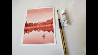 Simple and easy monochromatic watercolor painting for beginners  step by step tutorial [upl. by Ellevel]