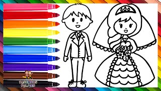 Desenhar e Colorir um Casal Recém casado Um Noivo e uma Noiva 🤵👰💍❤️🌈 Desenhos para Crianças [upl. by Halyak]