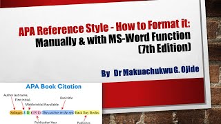 APA Reference Style  How to Format it Manually amp with MSWord Function 7th Edition [upl. by Brunn]