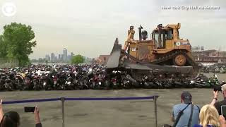 Bulldozer crushes illegal dirt bikes taken off NYC streets [upl. by Pesek17]