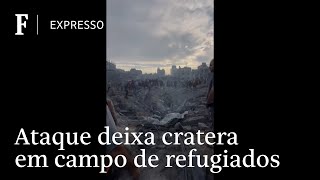 Ataque deixa cratera em campo de refugiados na Faixa de Gaza [upl. by Yrrad623]