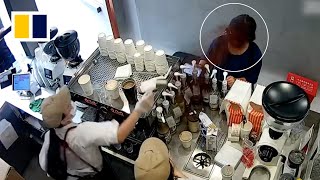 Staff member throws coffee powder at customer after dispute [upl. by Arlette]