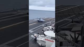 Jets Landing on US Nuclear Air Craft Carrier 🇺🇲🦅 military usnavy usaf shorts ytshorts [upl. by Amadus126]