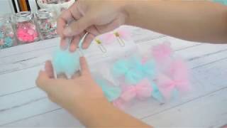 QUICK AND EASY Tulle Bows and Pom Poms 🎀 TUTORIAL 🎀 NO GLUE OR TOOLS REQD [upl. by Garling]