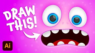 Funny Vector Cartoon Monster Beginner Illustrator Tutorial [upl. by Llyrat243]