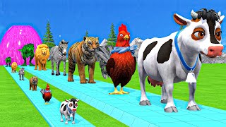 Paint amp Animals CowGorillaElephantLionTigerDinosaur Fountain Crossing Transformation Cartoon [upl. by Cenac]