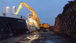 Sennebogen 870 M Special Loading timber on ship [upl. by Ahsinev766]