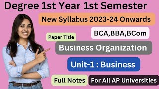 Degree 1st sem BComBCABBA businessorganization unit1Business imp full notes newsyllabus2023 [upl. by Anaile603]