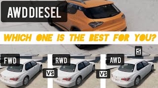 AWD VS RWD VS FWD VS DIESEL  Which one is the best for your road conditions  Test run  GameCat [upl. by Anilev]