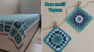 PART 1  Tığ işi motifli örgü battaniye yatak örtüsü modellerikare motif granyy squara [upl. by Hassin]