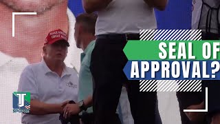 WATCH Donald Trump SHAKES Henrik Stensons hand AFTER winning LIVE Golf Tour Bedminster [upl. by Atem]