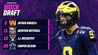 2024 NFL Mock Draft Jayden Daniels jumps to No 2 Raiders take QB of the future  CBS Sports [upl. by Ninel]