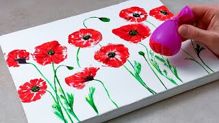 Flower garden  Easy Painting ideas  Acrylic Painting for beginners with Balloon technique [upl. by Opaline22]