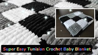 Super Easy Checkered Tunisian Crochet Baby Blanket  Himalaya Dolphin Baby  YarnArt Dolce [upl. by Akelahs68]