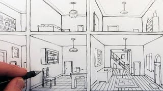 How to Draw a Room in OnePoint Perspective in a House [upl. by Fanestil]