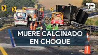 Muere hombre calcinado al chocar contra tráiler sobre la carretera MéxicoGuadalajara [upl. by Epoh76]