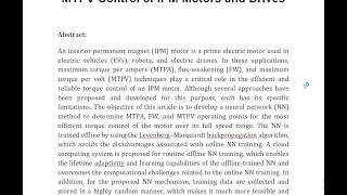 Neural Network With Cloud Based Training for MTPA Flux Weakening and MTPV Control of IPM Motors an [upl. by Yoho652]