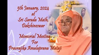 5th January 2024  Memorial Meeting For Pravrajika Amalaprana MatajiEvening Session [upl. by Abbi280]