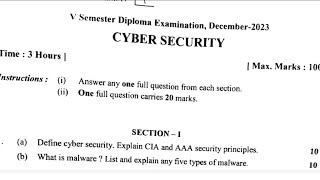 cyber security question paper December 2023 diploma [upl. by Alikahs]