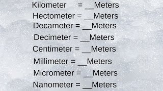 killometer hectometer decameter decimeter meter millimeter micrometer nanometer to meters [upl. by Sherwood]