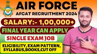 AFCAT 1 2024 Various Posts Recruitment  Final Year Can Apply  Books  Syllabus  Pattern  Cut Off [upl. by Akirahc639]