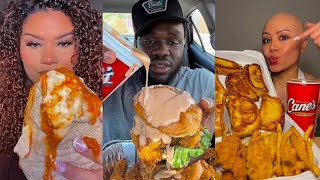 TIKTOK MUKBANG COMPILATION 27  RAISING CANES  CHIPOTLE ETC [upl. by Kelam]