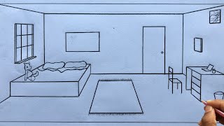 How to Draw a Room in 1Point Perspective Step by Step for Beginners [upl. by Aneloc489]