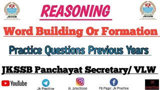 Word Building  Word Formation Reasoning  Practice Questions  Jkssb VLW  SSC EXAMS [upl. by Llywellyn]