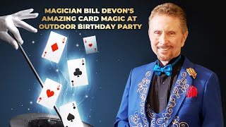 Magician Bill Devons amazing card magic at outdoor birthday party [upl. by Yerffeg101]