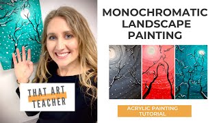 Monochromatic Landscape Painting  Acrylic Painting Tutorial [upl. by Millisent]