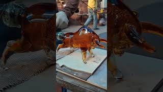 Making a glazed bull  Liulige glass blowing liuli fused Crafts [upl. by Goldshell]