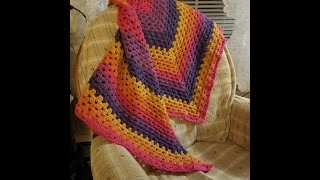 Crocheted Triangular Granny Shawl Tutorial [upl. by Aisya]