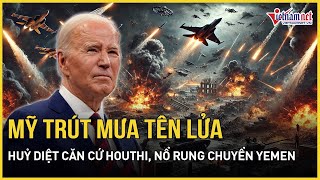 Liên quân Mỹ  Anh ồ ạt trút đòn tấn công huỷ diệt Houthi nổ rung chuyển Yemen  Báo VietNamNet [upl. by Mill943]