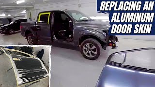 Replacing An Aluminum Door Skin on a FordF150 f150 ford autobody collision fordtrucks [upl. by Elvin]