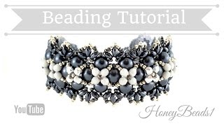 Tattered Lace Bracelet Beading Tutorial by HoneyBeads1 with superduo beads [upl. by Oiluarb287]