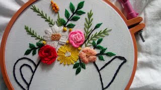 How to make embroidey handkerchief  hand embroidery tutorial  easy flower embroidery [upl. by Gianina]