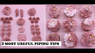 3 MOST USEFUL PIPING TIPS  NOZZLES FOR BEGINNERS  HOW TO MAKE OLD ROSE CUPCAKES [upl. by Ttimme]