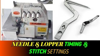 Overlock Machine Ka Lopper or needle timing kaise Bandhe  Lopper Needle Timing And Stitch setting [upl. by Enilauqcaj]