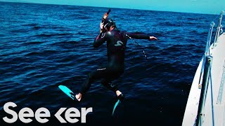 LIVE Ben Lecomte Begins His 5500Mile Swim Across the Pacific Ocean [upl. by Ahsyle]