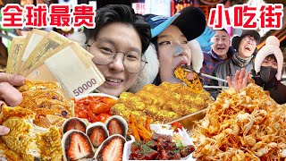 SUB探秘全球最奢侈小吃街，1200元在韩国明洞能吃点啥The most expensive street food in Myeongdong Korea [upl. by Nosned]