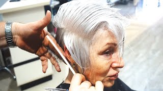 AMAZING HAIRCUT  70S ANTI AGE Short Gray Graduation With Undercut [upl. by Nart]