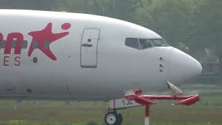 Corendon Airlines Europe B737800 Takeoff Groningen Airport Eelde [upl. by Elleuqram]