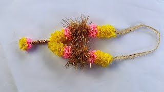 How To Make Ribbon Garland  Ribbon Craft  God Mala Making  SUJATA DAS [upl. by Imoan]