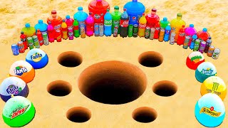 EXPERIMENT Many Balloon of CocaCola Mtn Dew Fanta amp Popular Sodas vs Mentos 7 Holes Underground [upl. by Eimmak]